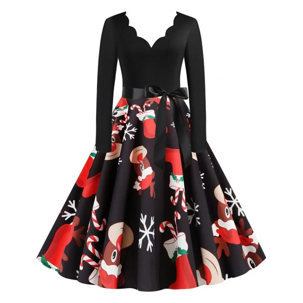 Vintage Women Xmas Dress Square Neck Large Hem Christmas Element Print Lace-up Winter Ladies Slim Dresses Vestidos 
Vintage Women Xmas Dress Square Neck Large Hem Christmas Element Print Lace-up Winter Ladies Slim Dresses Vestidos