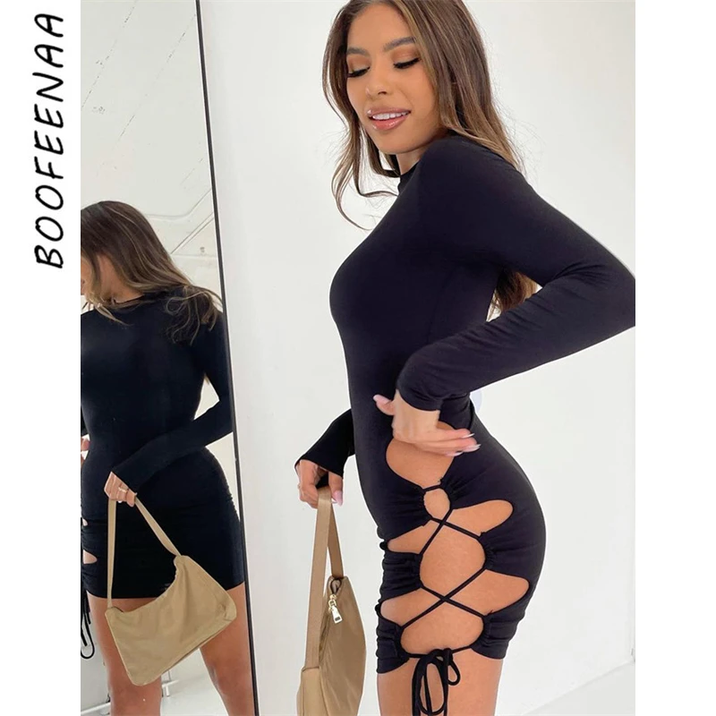 BOOFEENAA облегающее Бандажное платье с боковым вырезом, сексуальные модные Клубные наряды для женщин, Черное мини-платье с длинным рукавом
BOOFEENAA облегающее Бандажное платье с боковым вырезом, сексуальные модные Клубные наряды для женщин, Черное мини-платье с длинным рукавом