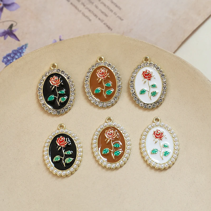 Retro style rose flower diamond pearl alloy oval pendant diy handmade jewelry earrings necklace accessory materials
Retro style rose flower diamond pearl alloy oval pendant diy handmade jewelry earrings necklace accessory materials
