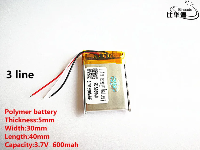 5pcs/lot 3 line Good Qulity 3.7V,600mAH,503040 Polymer lithium ion / Li-ion battery for TOY,POWER BANK,GPS,mp3,mp4
5pcs/lot 3 line Good Qulity 3.7V,600mAH,503040 Polymer lithium ion / Li-ion battery for TOY,POWER BANK,GPS,mp3,mp4