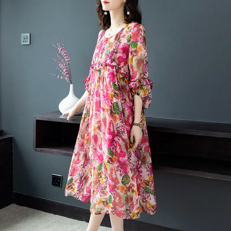2021 New Women Summer Korea Style Dress Elegant Floral Print Plus Size O-Neck Maxi Bohemian Dresses Female Fashion Vestidos Q174
2021 New Women Summer Korea Style Dress Elegant Floral Print Plus Size O-Neck Maxi Bohemian Dresses Female Fashion Vestidos Q174