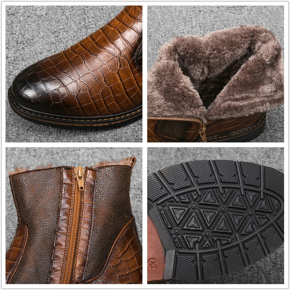 WOOTTEN Brand Leather Men Winter Boots Size 40-45 Handmade Warm Men Winter Shoes #KD5207C3