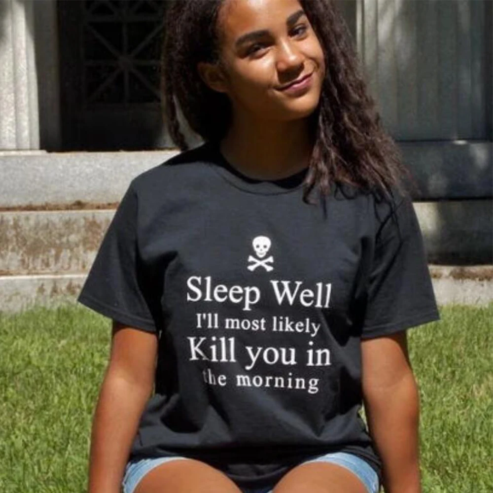 Gothic Style Saying Letters Print Skull Tees Black Cotton Plus Size Loose Tshirt Short Sleeve Casual Harajuku Woman tshirts
Gothic Style Saying Letters Print Skull Tees Black Cotton Plus Size Loose Tshirt Short Sleeve Casual Harajuku Woman tshirts