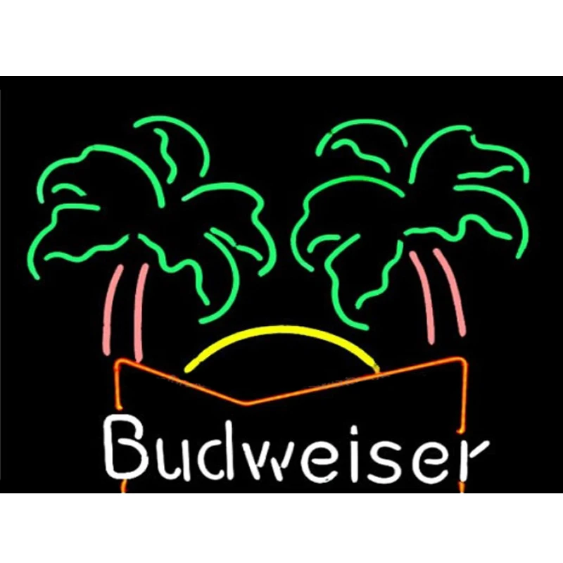 Неоновая вывеска для пальмовых деревьев Budweiser сделанная на заказ стеклянная