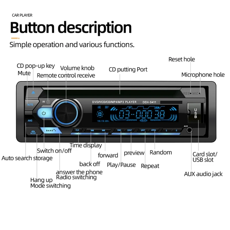 XXFF Durable Single-spindle Car MP3 Bluetooth DVD Player High Temperature Resistance Dual Video Output Hands-free Call
XXFF Durable Single-spindle Car MP3 Bluetooth DVD Player High Temperature Resistance Dual Video Output Hands-free Call