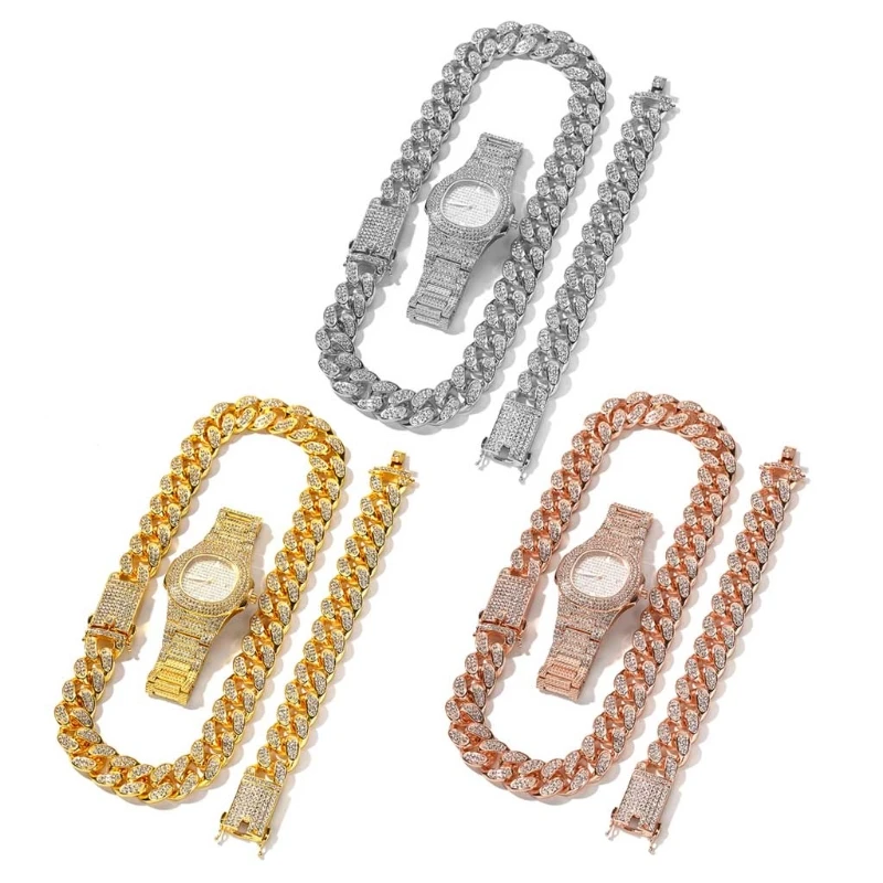 3Pcs Luxury Cool Mens Numeral Watch Kit Crystal Pave Miami Cuban Bracelet Necklace Kit Rappers Men Rock Roll Jewelry Set
3Pcs Luxury Cool Mens Numeral Watch Kit Crystal Pave Miami Cuban Bracelet Necklace Kit Rappers Men Rock Roll Jewelry Set