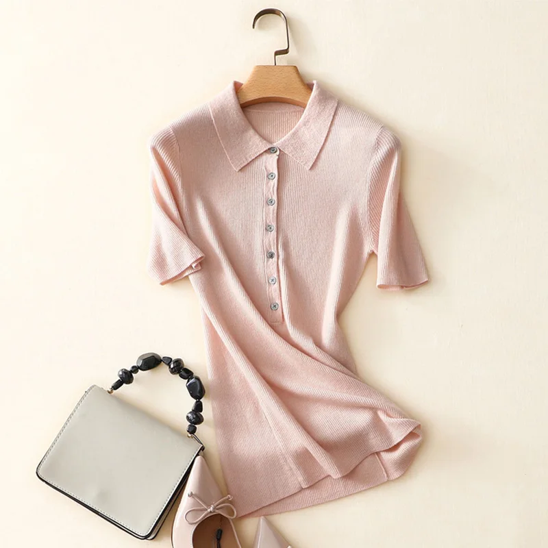 spring summer ribbed knit buttons women's turn-down collar short sleeve quality 100% cashmere sweaters pullover
spring summer ribbed knit buttons women's turn-down collar short sleeve quality 100% cashmere sweaters pullover