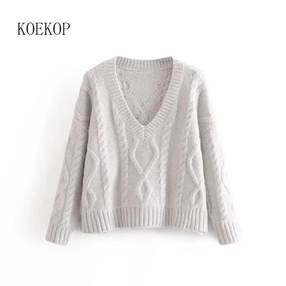 Koekop Women Fashion Oversized Cable-Knit Sweater Long Sleeves V-Neck Casual Knitted Sweaters Pullover Chic Tops Woman
Koekop Women Fashion Oversized Cable-Knit Sweater Long Sleeves V-Neck Casual Knitted Sweaters Pullover Chic Tops Woman