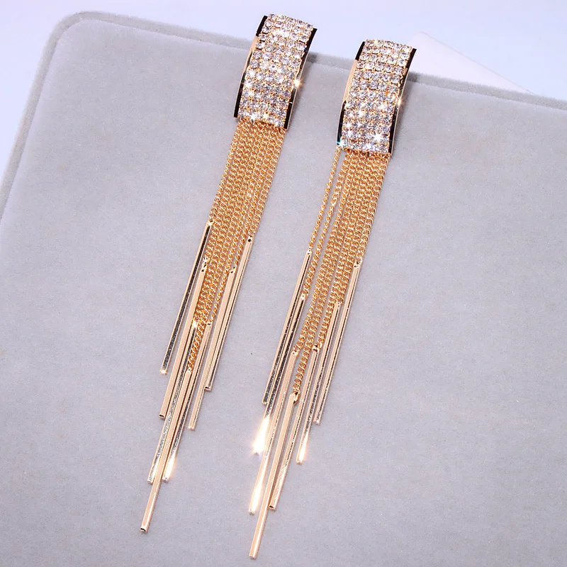 New Gold Color Long Crystal Tassel Dangle Earrings For Women Wedding Drop Earing Brinco Fashion Jewelry Gifts Korean
New Gold Color Long Crystal Tassel Dangle Earrings For Women Wedding Drop Earing Brinco Fashion Jewelry Gifts Korean