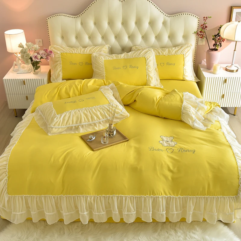 Korean princess style washable cotton bed 4-piece set summer girl bed linen 3-piece set household quilt cover 4
Korean princess style washable cotton bed 4-piece set summer girl bed linen 3-piece set household quilt cover 4