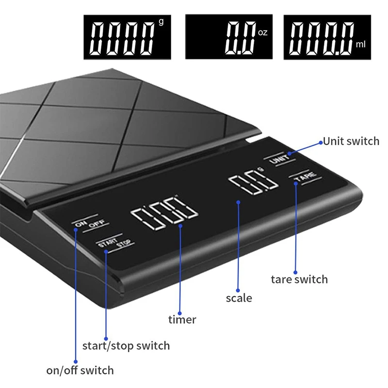 Kitchen Scale,Coffee Electronic Scale,with Timer Peeling Function,Auto Close High-Precision Sensor,3KG
Kitchen Scale,Coffee Electronic Scale,with Timer Peeling Function,Auto Close High-Precision Sensor,3KG