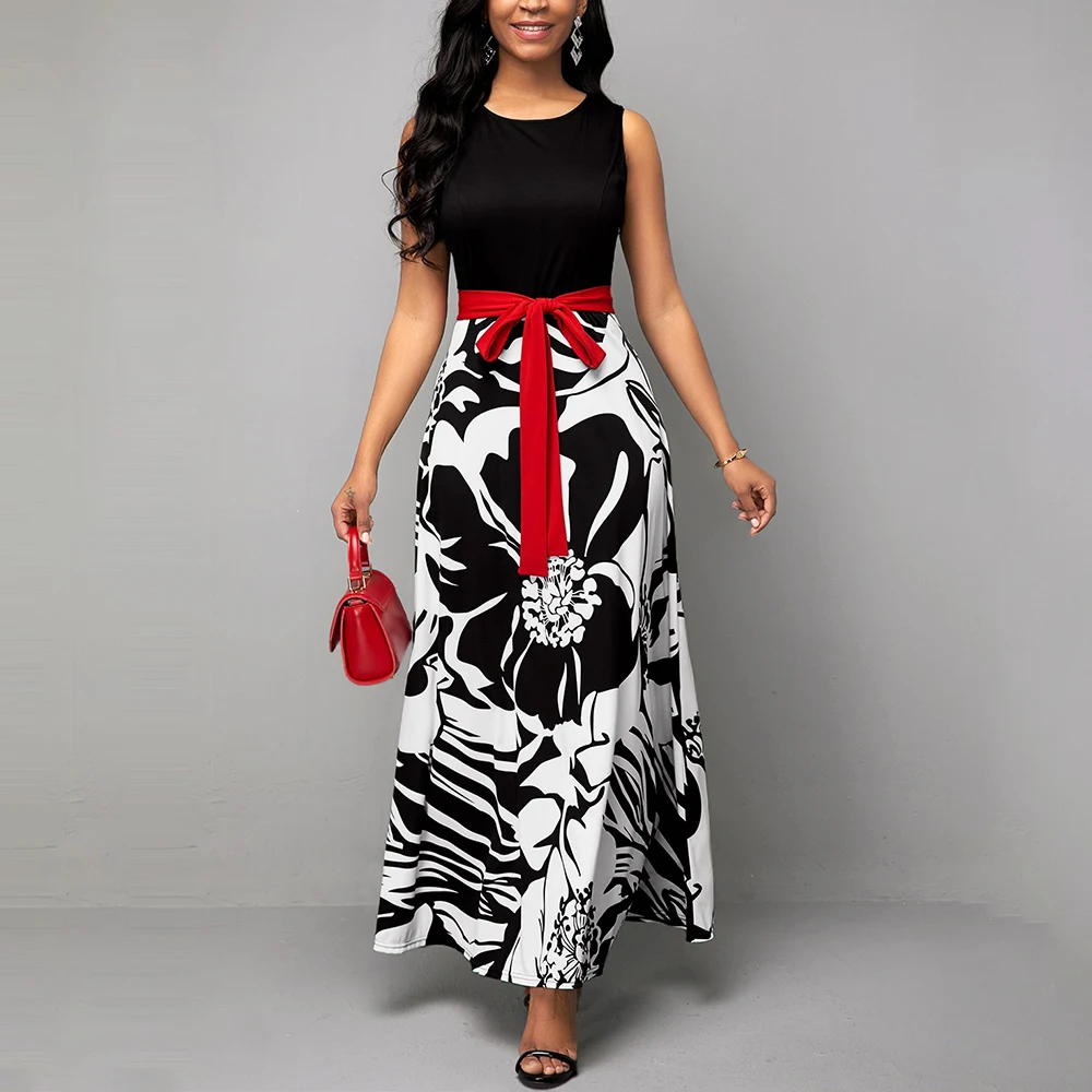 Sexy Sleeveless Print Floral Casual Loose Dress Casual Slim Patchwork Ball Gown Long Maxi Dresses With Belt Women Summer Dress
Sexy Sleeveless Print Floral Casual Loose Dress Casual Slim Patchwork Ball Gown Long Maxi Dresses With Belt Women Summer Dress