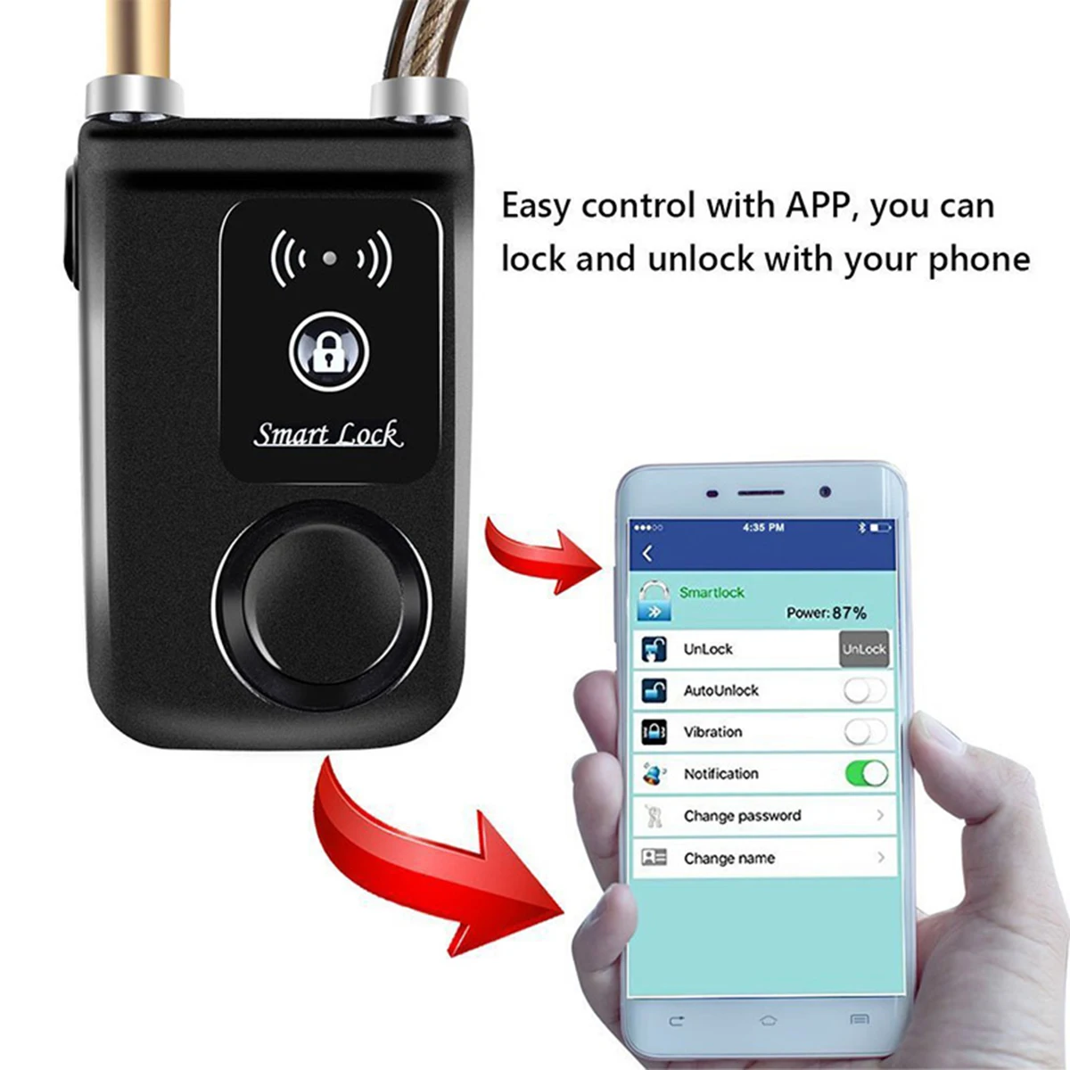 Waterproof APP Control Smart Lock Anti Theft Alarm Chain Lock with 105dB Alarm Bicycle Lock for iOS and Android system
Waterproof APP Control Smart Lock Anti Theft Alarm Chain Lock with 105dB Alarm Bicycle Lock for iOS and Android system