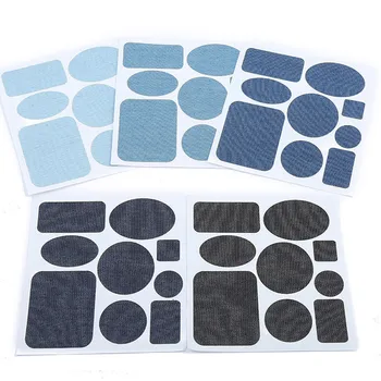 9pc Self-adhesive Denim Patches for Clothes DIY Stripes Iron on Appliques Jeans Pants Elbow Knee Clothing Stickers Badge Diy Cut