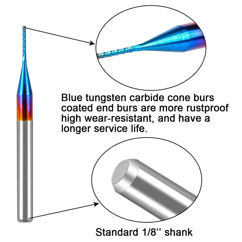 10Pcs 0.6mm Carbide End Mill Cutter,Super Nano Blue Coated Milling Cutter Engraving Milling Cutter Bits,1/8 inch Shank
10Pcs 0.6mm Carbide End Mill Cutter,Super Nano Blue Coated Milling Cutter Engraving Milling Cutter Bits,1/8 inch Shank