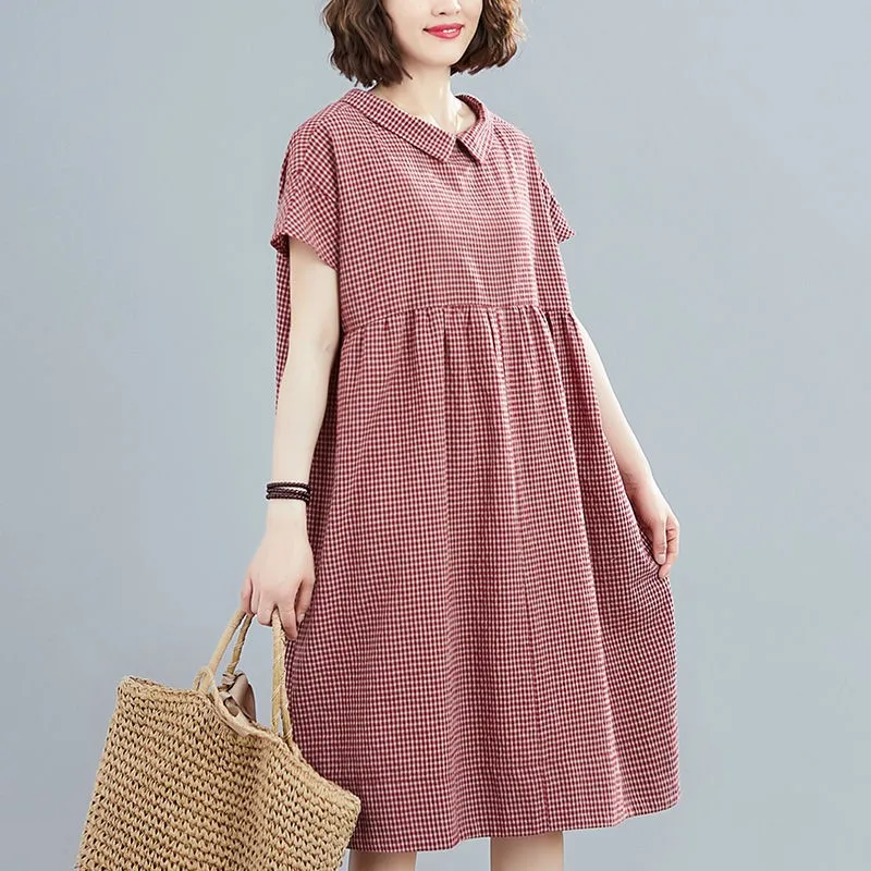 Plus Size Cotton Dress Women Summer Loose Casual Dresses New 2020 Vintage Plaid Peter Pan Collar Knee-length Female Dress P1240
Plus Size Cotton Dress Women Summer Loose Casual Dresses New 2020 Vintage Plaid Peter Pan Collar Knee-length Female Dress P1240