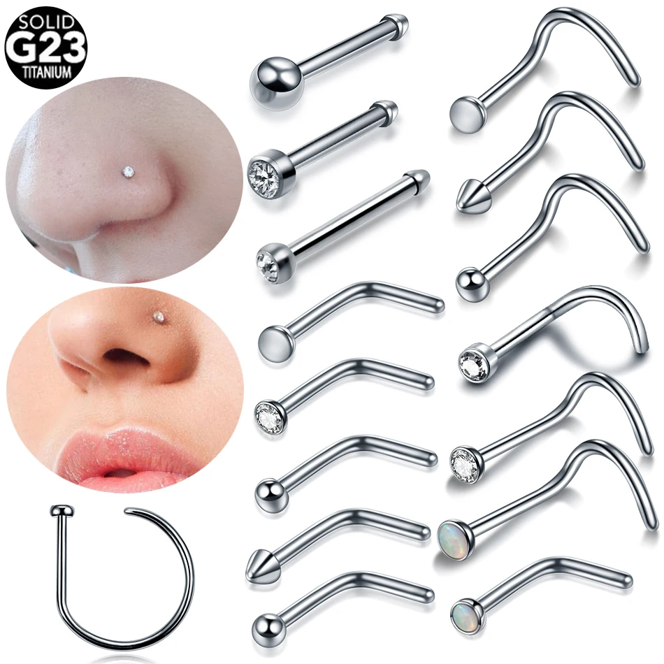 

1PC Titanium Nose Piercing Stud Prong CZ Opal L Shape 20g &18g Nostril Piercing Stud Earrings Nariz D Ring Body Piercing Jewelry