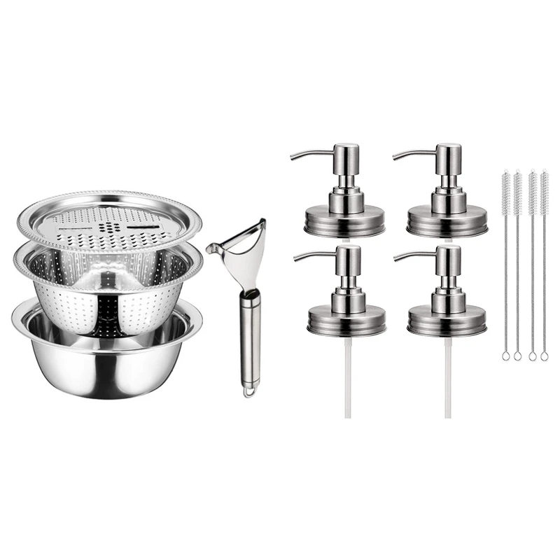 1 Set Mason Jar Soap Dispenser Lids With Pumps & 1 Set Stainless Steel Drain Tray Grater Mixing Bowl Basin Set
1 Set Mason Jar Soap Dispenser Lids With Pumps & 1 Set Stainless Steel Drain Tray Grater Mixing Bowl Basin Set