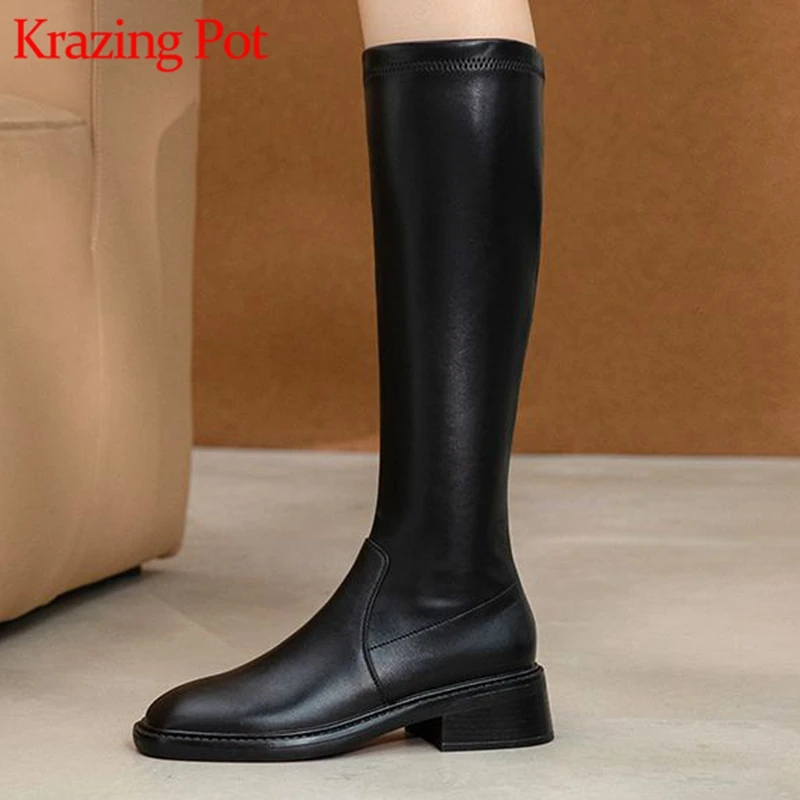 Krazing Pot 2022 new basic stretch boots winter real cow leather round toe KPOP thick med heels daily wear thigh high boots l19
Krazing Pot 2022 new basic stretch boots winter real cow leather round toe KPOP thick med heels daily wear thigh high boots l19