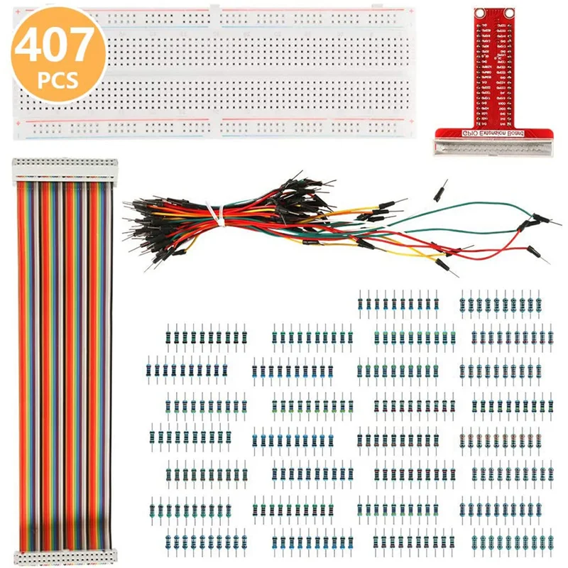 

For Raspberry Pi 4 3 B Kit 830 MB-102 Points Breadboard GPIO T Type Expansion Board 65pcs Wires 40pin Ribbon Cable+300pcs Res