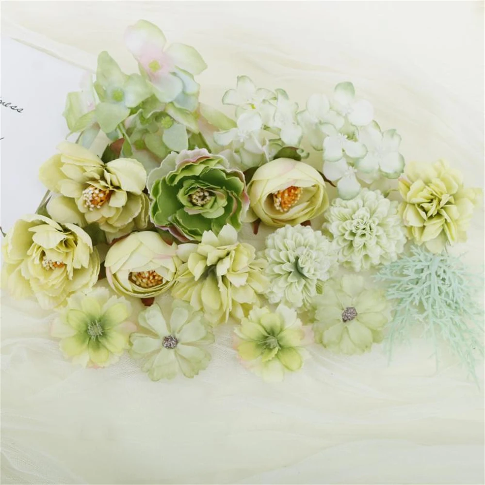 

1Bag European Artificial Flower Head For Home Decor Wedding Flower Wall Decoration DIY Hair Accessories Corsage Craft Kit Floral