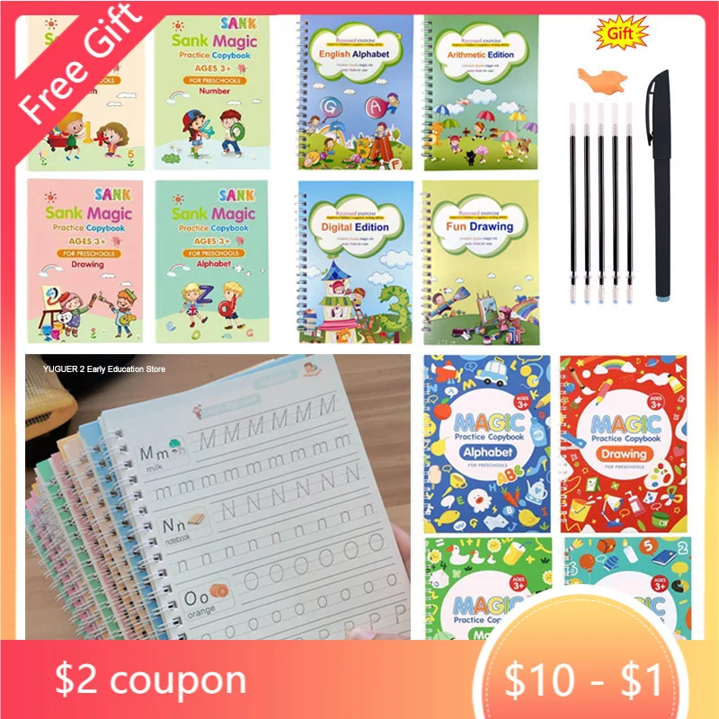 4 Books of Magic Exercise Book Reusable Children Toys To Write English Numbers and Letters Montessori 3D Calligraphy
4 Books of Magic Exercise Book Reusable Children Toys To Write English Numbers and Letters Montessori 3D Calligraphy
