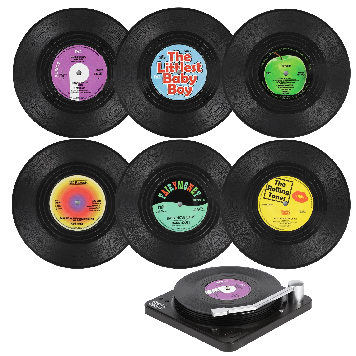 6 Pcs Retro Vinyl Disk Coasters with Vinyl Record Player Holder Coasters for Drinks Heat Insulation Table Mats for Dining Table
6 Pcs Retro Vinyl Disk Coasters with Vinyl Record Player Holder Coasters for Drinks Heat Insulation Table Mats for Dining Table