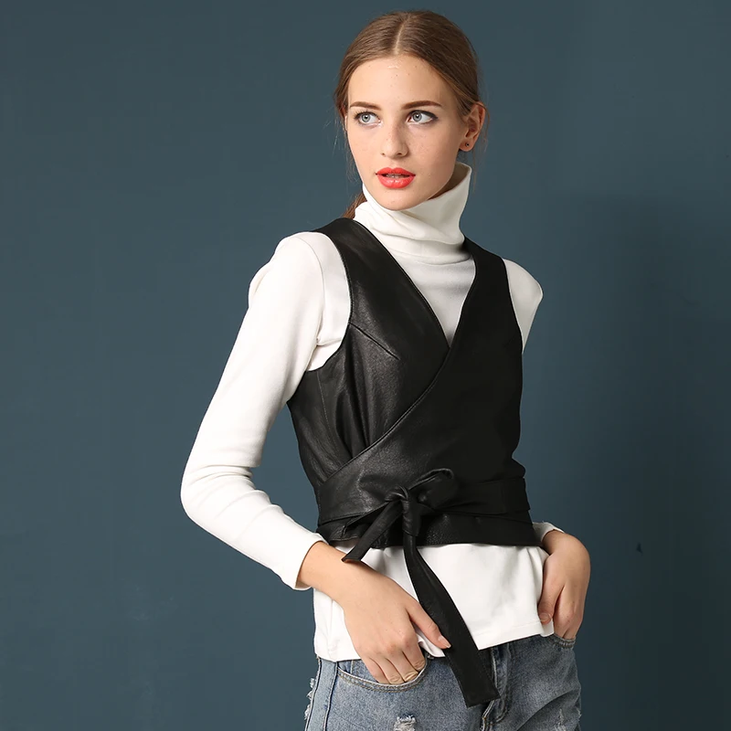 Office Lady Elegant Real Leather Vest 2021 New Casual Sheepskin Sleeveless Jacket Streetwear Lace Up Short Waistcoat Female S-XL
Office Lady Elegant Real Leather Vest 2021 New Casual Sheepskin Sleeveless Jacket Streetwear Lace Up Short Waistcoat Female S-XL