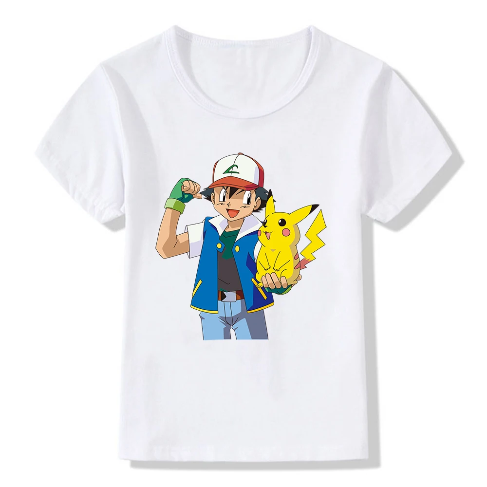 Детская футболка Pokemon Pikachu & Ash Ketchum модная с мультяшным принтом для мальчиков и