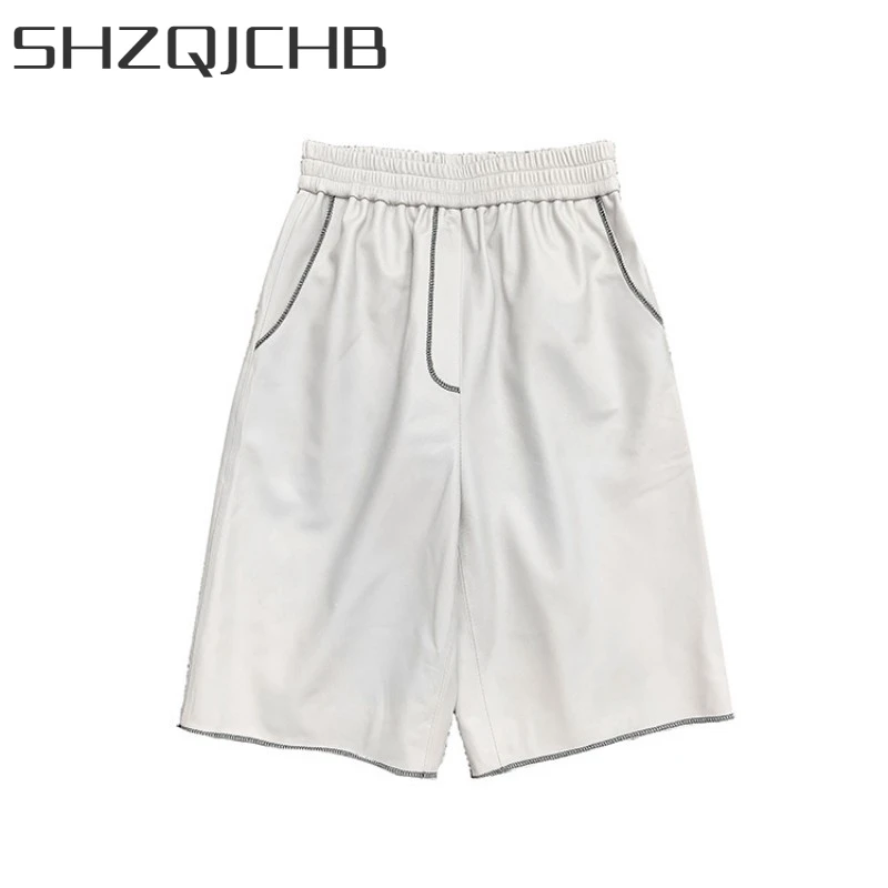 JCHB 2021 Autumn Genuine Leather Women Shorts Knee Length Straight Trousers Elastic High Waist Casual Black White 100% Sheepskin
JCHB 2021 Autumn Genuine Leather Women Shorts Knee Length Straight Trousers Elastic High Waist Casual Black White 100% Sheepskin