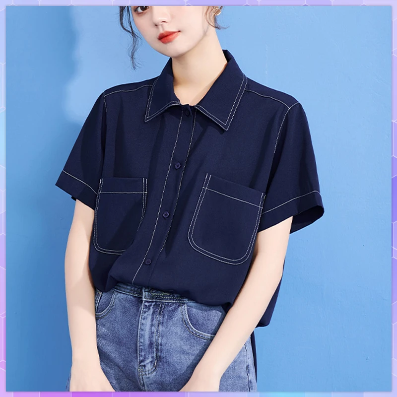 Solid Women's T-shirt 2021 Summer Short-sleeved Shirt Female Clothing Student T-shirts Pocket POLO Chiffon Top Button-down Tops
Solid Women's T-shirt 2021 Summer Short-sleeved Shirt Female Clothing Student T-shirts Pocket POLO Chiffon Top Button-down Tops