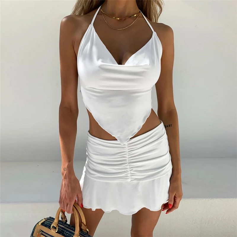 XUXI Women Sexy T-shirt Half-length Skirt 2-piece Set Halter Halter Top High Waist Bag Hip MINI Skirt Summer 2021 E1500
XUXI Women Sexy T-shirt Half-length Skirt 2-piece Set Halter Halter Top High Waist Bag Hip MINI Skirt Summer 2021 E1500