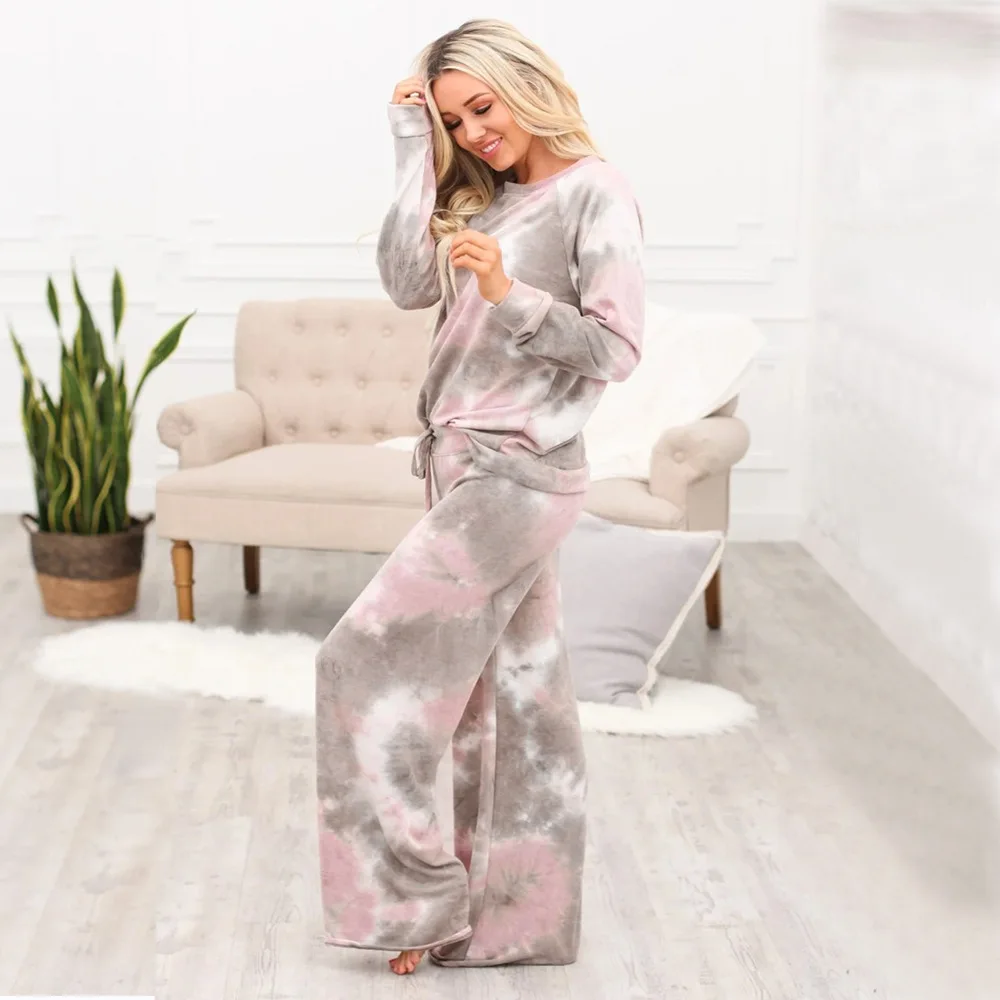 Autumn Winter Tie-dyed Print Two Pieces Sets Women Casual O Neck Long Sleeve Loose Tops+ Wide-leg Pants Femme Home Pajamas Suits
Autumn Winter Tie-dyed Print Two Pieces Sets Women Casual O Neck Long Sleeve Loose Tops+ Wide-leg Pants Femme Home Pajamas Suits