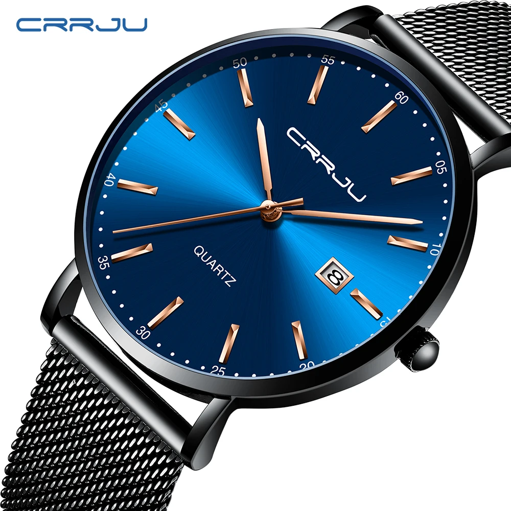

Мужские часы CRRJU, лучший бренд, Роскошные Синие водонепроницаемые часы, ультра тонкие повседневные Кварцевые спортивные часы для мужчин Erkek ...
