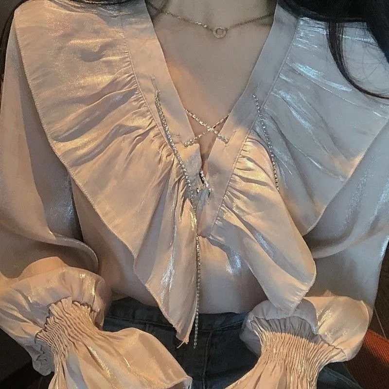 2021 Spring Autumn Korean Casual Elegant Vintage Long Sleeve Shirts Solid Ruffle V-neck Female Blouses Blusas for Women Y379
2021 Spring Autumn Korean Casual Elegant Vintage Long Sleeve Shirts Solid Ruffle V-neck Female Blouses Blusas for Women Y379