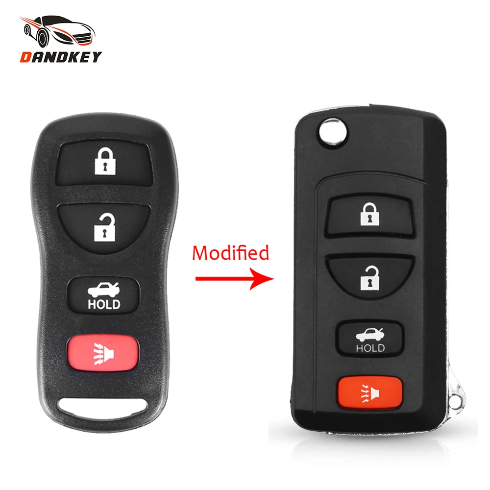 

Dandkey 4 Buttons Modified Filp Folding Remote Key Shell For Nissan Infiniti Altima Maxima 350Z Armada Replacement Fob Key Case