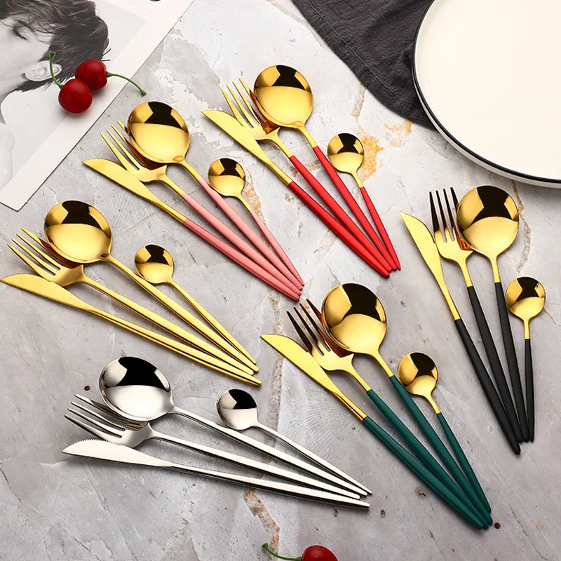 Gold Tableware Dinner Set 304 Stainless Steel Gold Fork Spoon Knife Set Western Dinnerware Cutlery Sets Holiday Gift Box 24pcs
Gold Tableware Dinner Set 304 Stainless Steel Gold Fork Spoon Knife Set Western Dinnerware Cutlery Sets Holiday Gift Box 24pcs