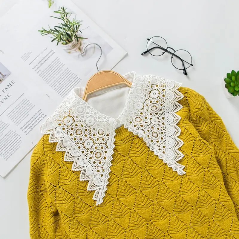 Korean Women Hollow Floral Lace Fake Collar Detachable Buttons Large Pointed Lapel Half Shirt Blouse Dress Decorative Accessory
Korean Women Hollow Floral Lace Fake Collar Detachable Buttons Large Pointed Lapel Half Shirt Blouse Dress Decorative Accessory