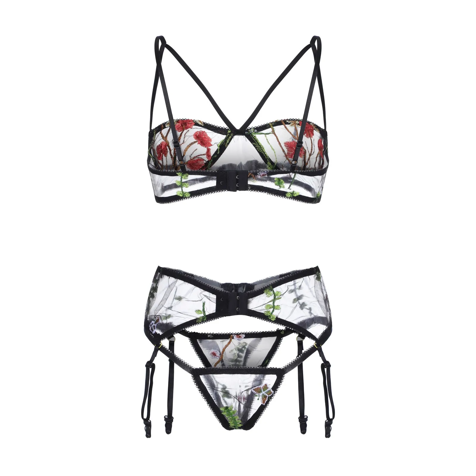 Fashion Lace Hollow Sexy Bra and Panties Set Flower Embroidery Girl G-String Thong Underwear Suit Mesh Garter Lingerie Set
Fashion Lace Hollow Sexy Bra and Panties Set Flower Embroidery Girl G-String Thong Underwear Suit Mesh Garter Lingerie Set