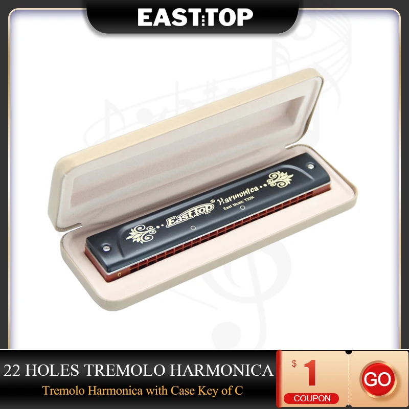 Губная гармошка EASTTOP T22k тремоло с 22 отверстиями чехлом для взрослых студентов