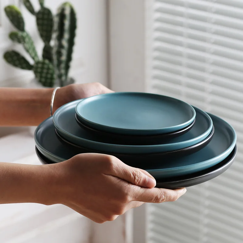 Ceramic round western food plate steak salad simple creative dessert pizza home dish flat
Ceramic round western food plate steak salad simple creative dessert pizza home dish flat