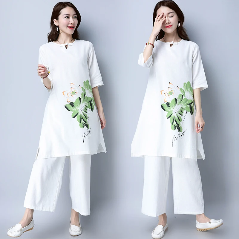 Chinese national style big size cotton and hemp two piece tea jacket broad leg pants loose foreign style linen suit female
Chinese national style big size cotton and hemp two piece tea jacket broad leg pants loose foreign style linen suit female