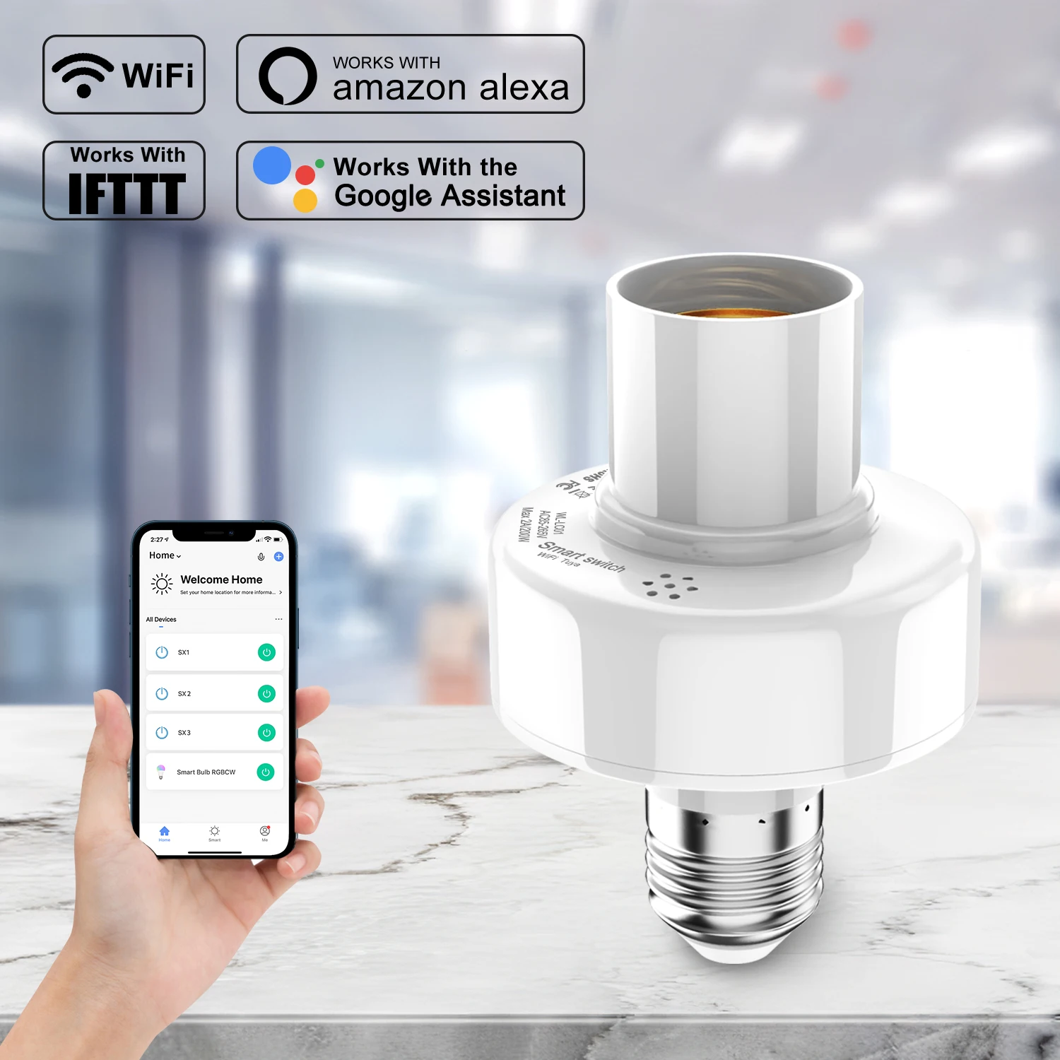 WiFi Light Socket Voice Control Smart Life Smart Lamp Holder Timer Remote Control LED Bulb E26/E27 Google Home Amazon Echo Alexa
WiFi Light Socket Voice Control Smart Life Smart Lamp Holder Timer Remote Control LED Bulb E26/E27 Google Home Amazon Echo Alexa