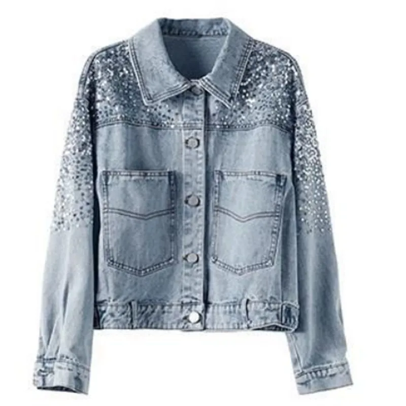 Denim Women Coat Spring and Autumn New Sequins Single-breasted Long Sleeve Loose Lapel Jackets Fashion Commuter Casaco Feminino
Denim Women Coat Spring and Autumn New Sequins Single-breasted Long Sleeve Loose Lapel Jackets Fashion Commuter Casaco Feminino