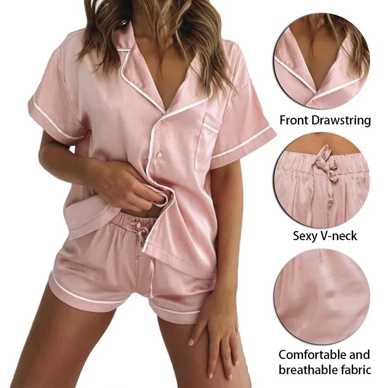 Women's Pajamas Short Sleeve T-shirts 2021 Summer Home Suits With Shorts Set Woman 2 Pieces Pajama Sleepwear Clothes For Women
Women's Pajamas Short Sleeve T-shirts 2021 Summer Home Suits With Shorts Set Woman 2 Pieces Pajama Sleepwear Clothes For Women