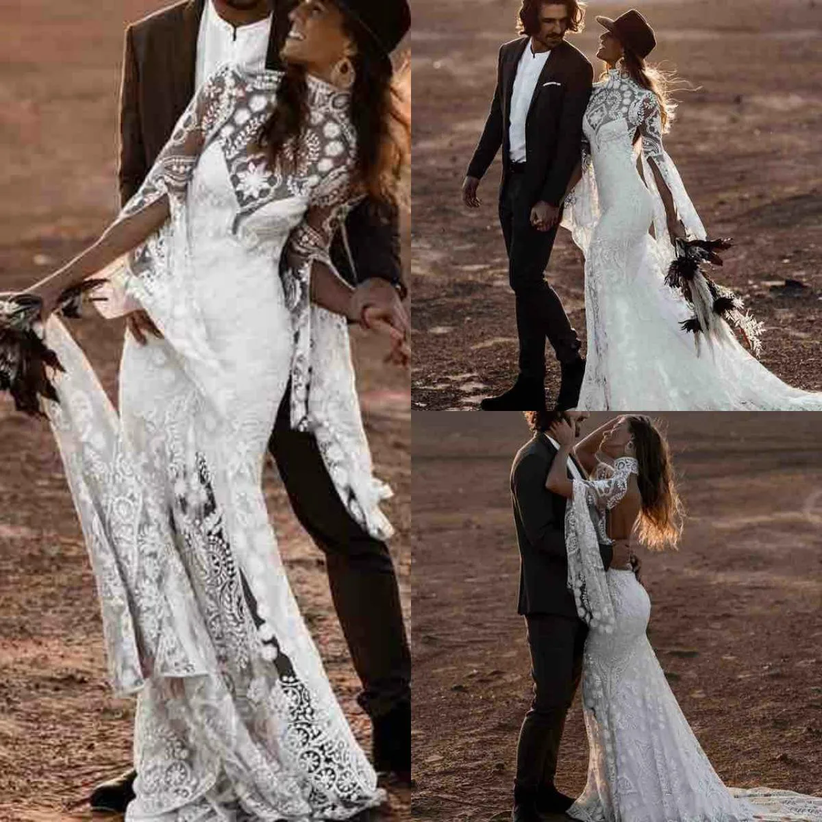 Bohemian 2021 Beach Wedding Dresses High Neck Bell Long Sleeve Lace Open Backless Boho Bridal Gowns
Bohemian 2021 Beach Wedding Dresses High Neck Bell Long Sleeve Lace Open Backless Boho Bridal Gowns