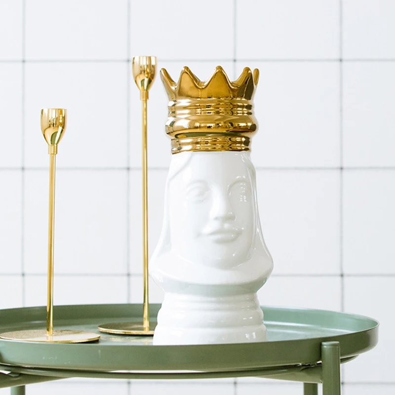 

Керамическая ваза «король и королева», Настольная Золотая Корона, искусство рукоделия, роскошный декоративный цветочный горшок, Цветочная композиция, бутылка
