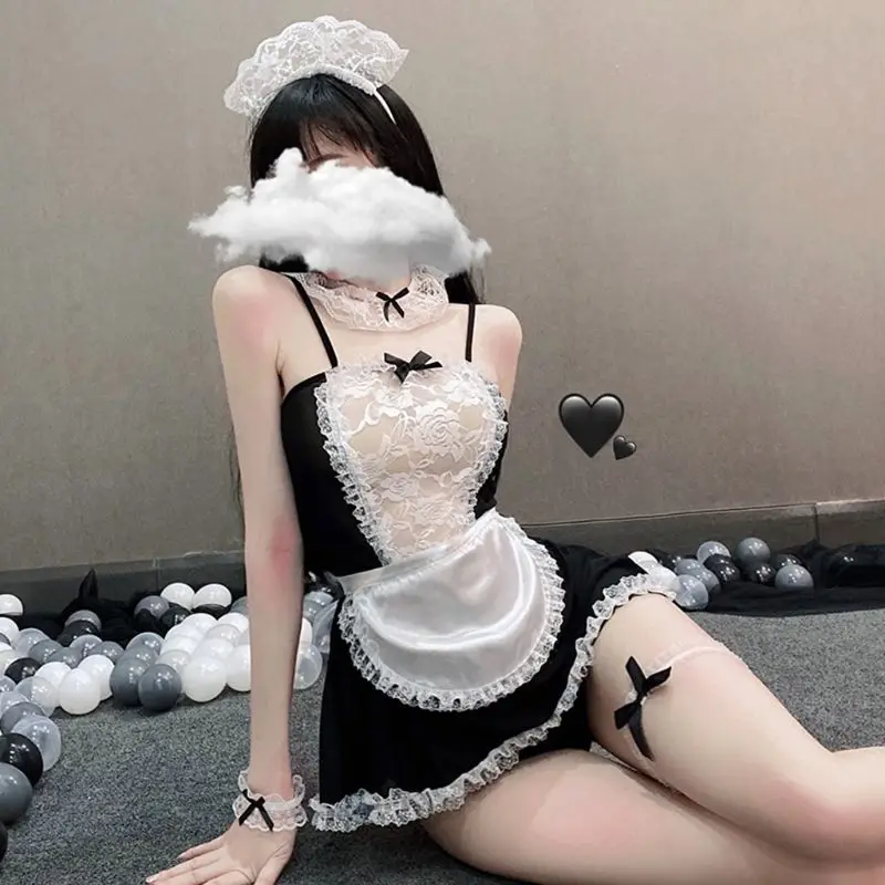 Women Sexy Cosplay French Maid Lingerie Uniform Sheer Floral Lace Mini Dress Apron Headbband Bowknot Babydoll Nightwear
Women Sexy Cosplay French Maid Lingerie Uniform Sheer Floral Lace Mini Dress Apron Headbband Bowknot Babydoll Nightwear