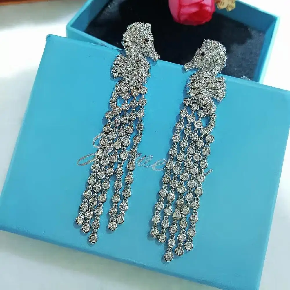 

Luxury New vintage Cubic zircon animal dangle Earrings Vintage brincos silver-color oorbellen party jewelry