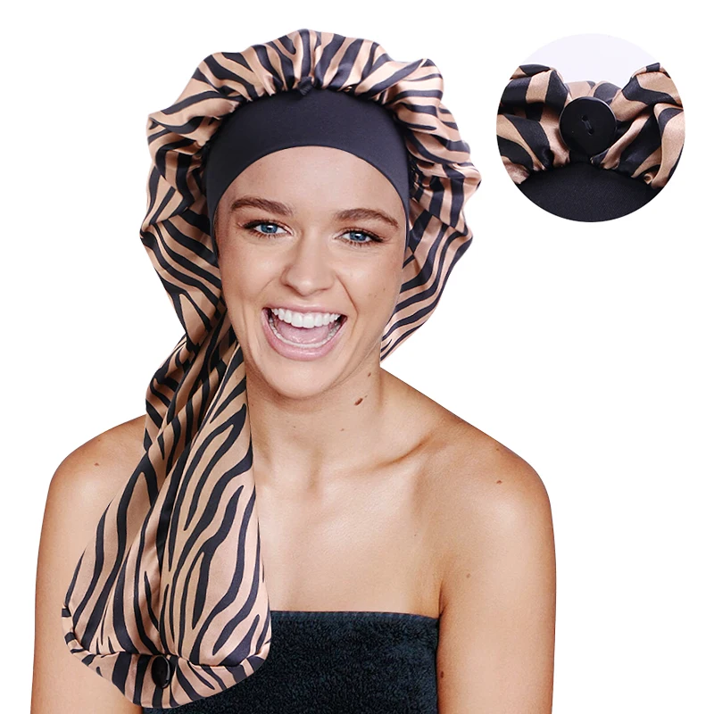 New Zebra Pattern Satin Braid Long Bonnet Wide Band Elastic With Button Women's Night Sleep Cap Fashion Hair Care Headcover
New Zebra Pattern Satin Braid Long Bonnet Wide Band Elastic With Button Women's Night Sleep Cap Fashion Hair Care Headcover